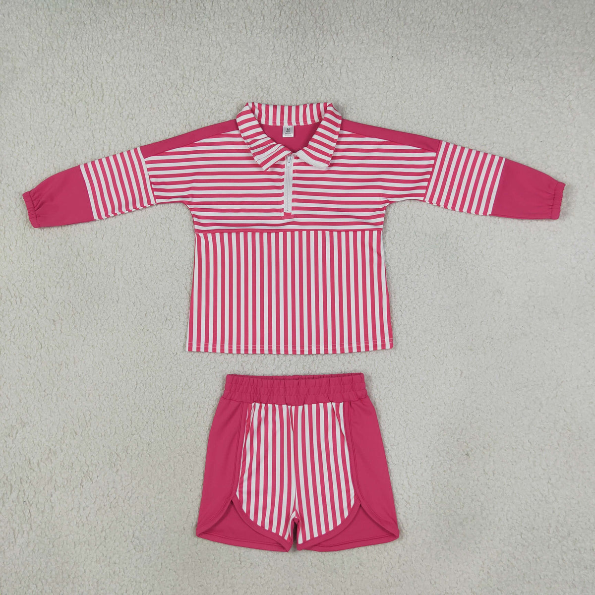 GLS0106 Yoga Hot Pink Zipper Long Sleeve Shorts Girls Set