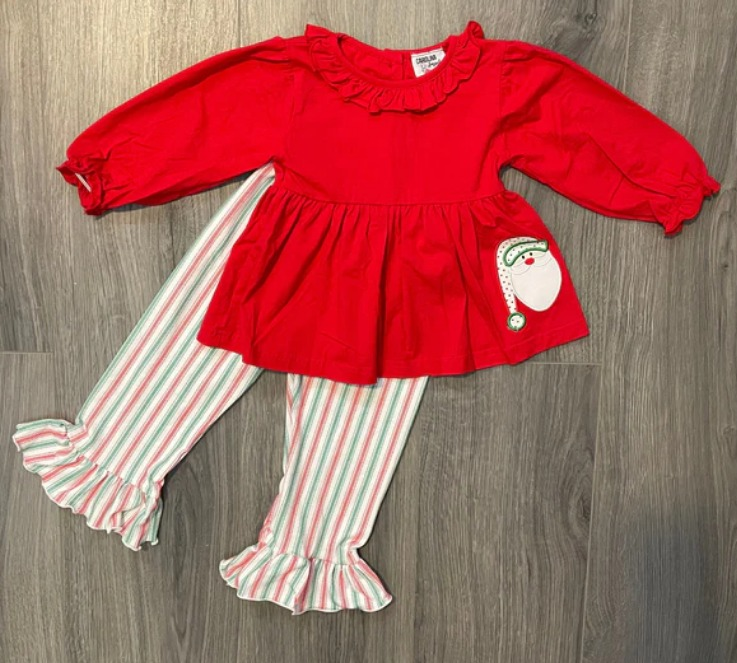 preorder GLP0887 Christmas Santa red long sleeve striped pants girls set