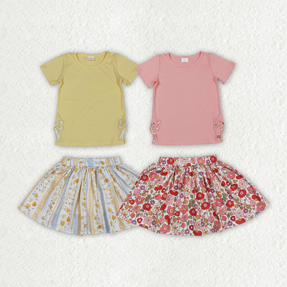 embroidery Split Side Bows Skirt With Shorts Set RTS Sibling Clothes