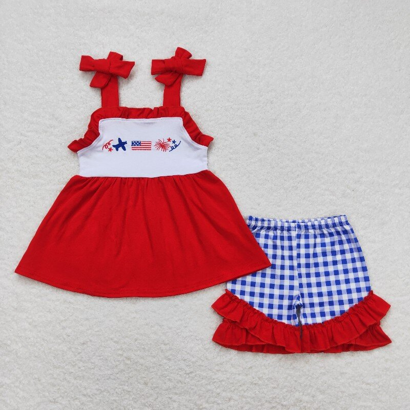 embroidery July 4th flag fireworks sibling clothes