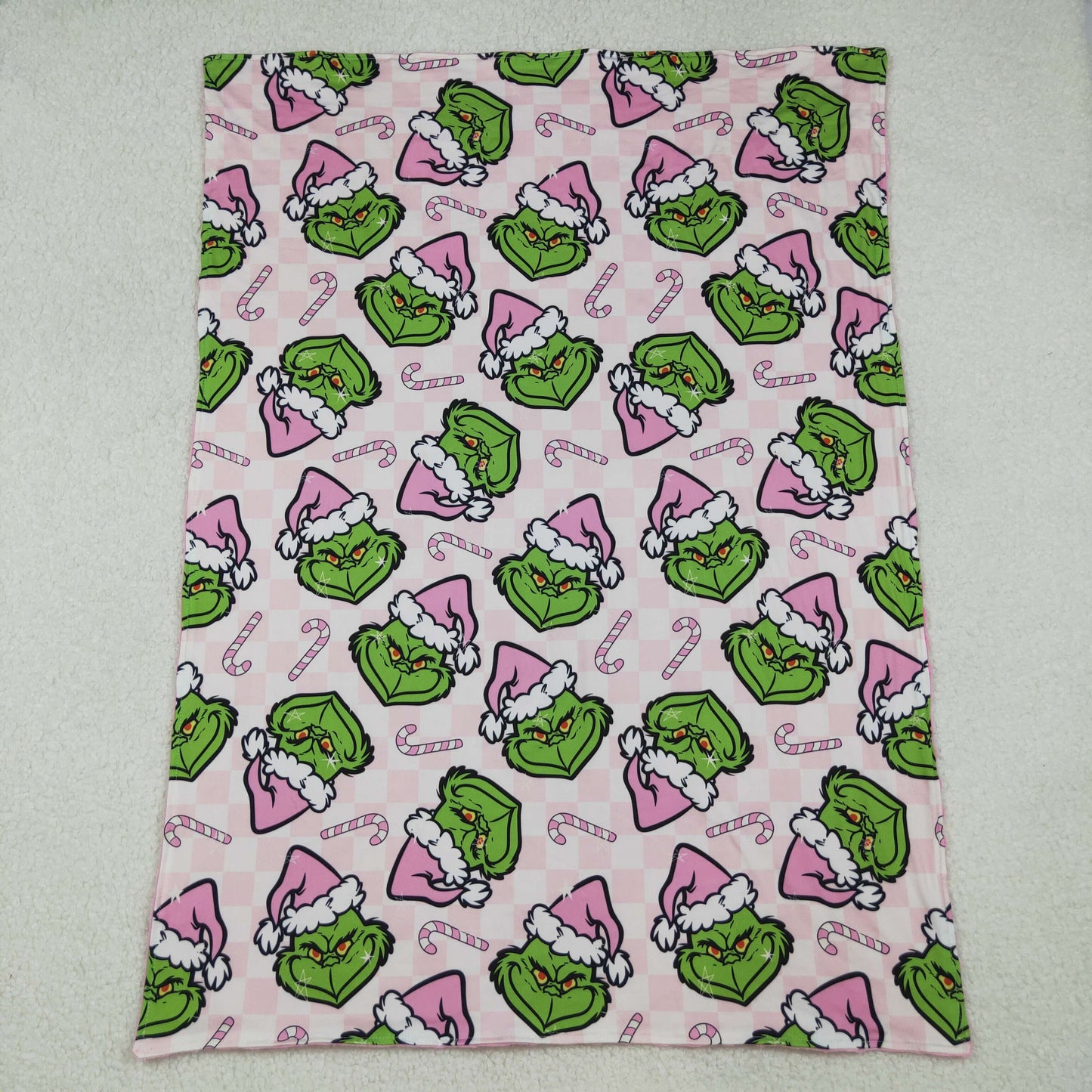 BL0225 Christmas green face cane candy baby blanket