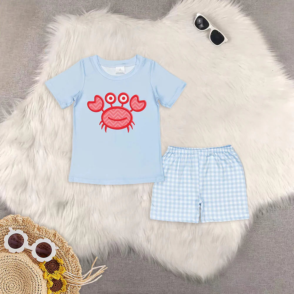 cute crab blue boys/girls set Sibling Clothes RTS