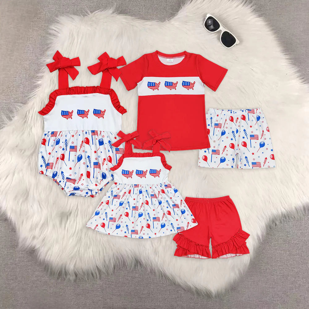 July 4th flag balloon style RTS Sibling Clothes