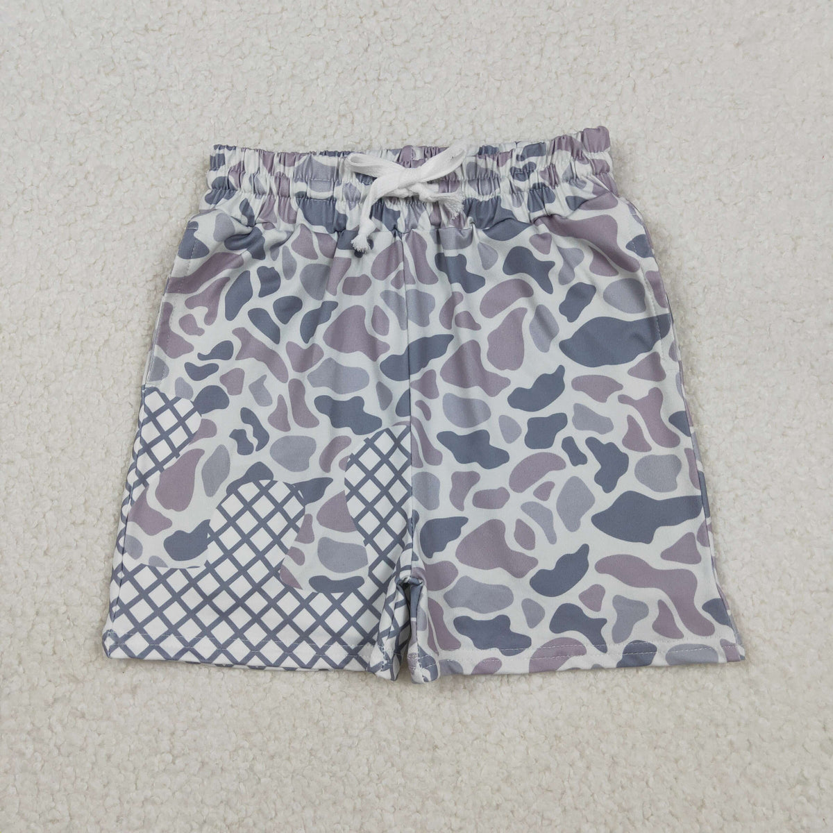 SS0647 hunting grey camo checkered boys shorts