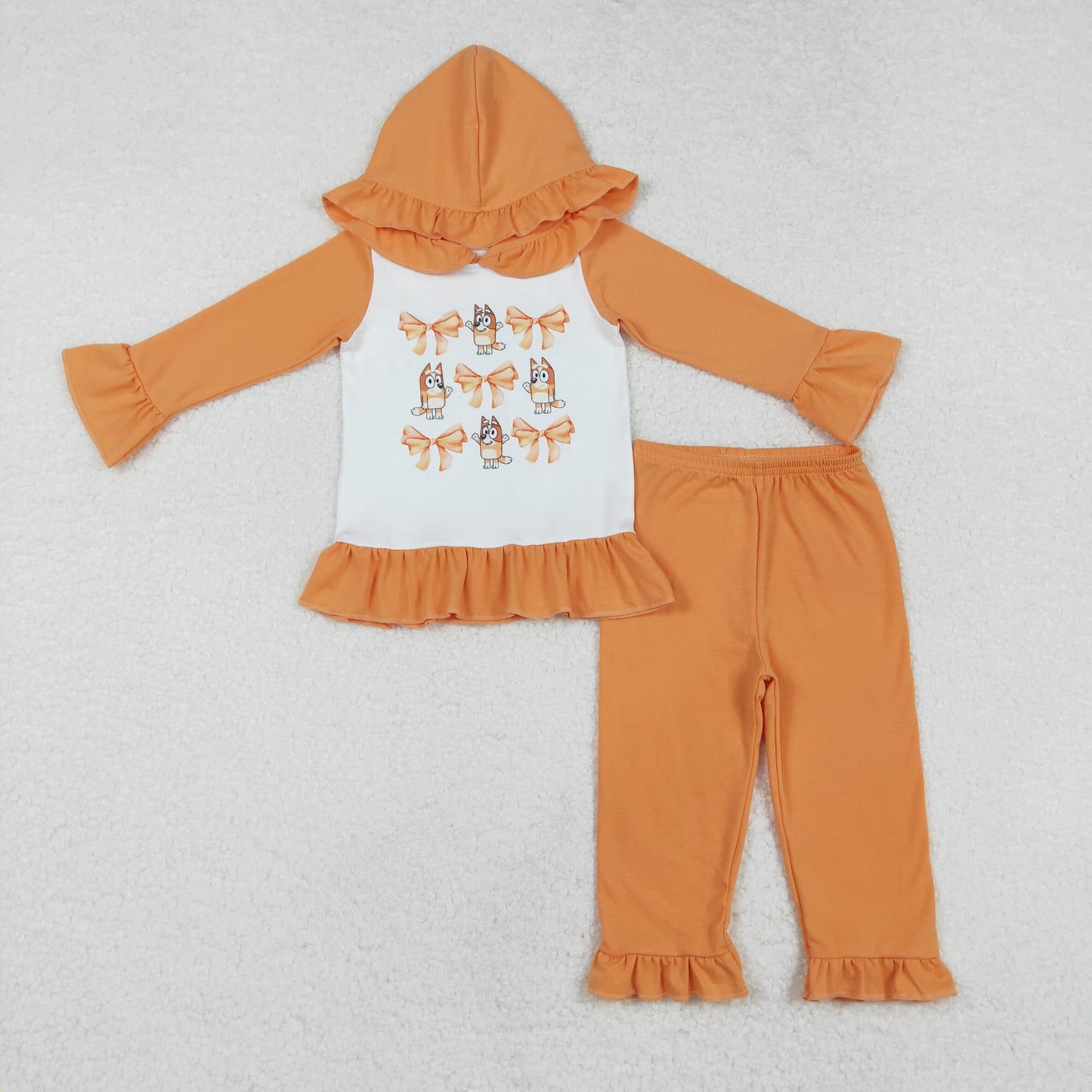 GLP1948 cartoon orange dog long sleeve hoodie orange pants girls set