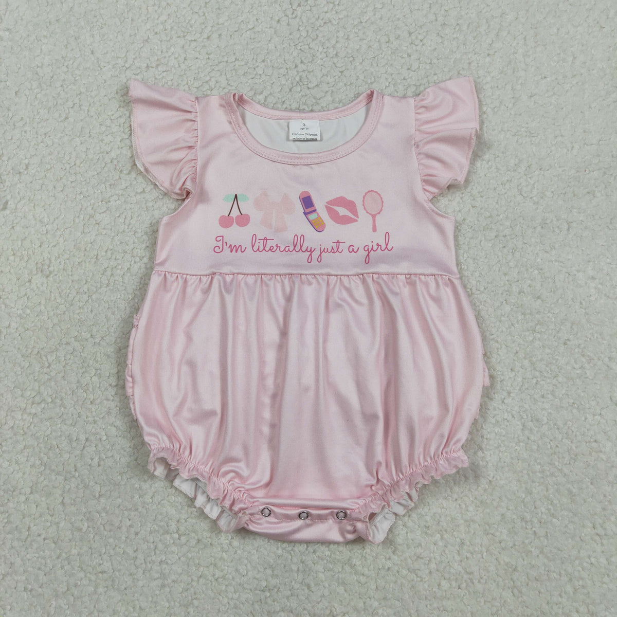 SR3825 Cherry Lips Pink Flutter Sleeve Girls Romper