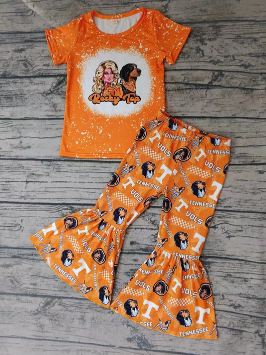 custom S 8.22 Orange dog short sleeve pants girls set