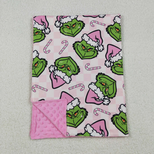 BL0225 Christmas green face cane candy baby blanket