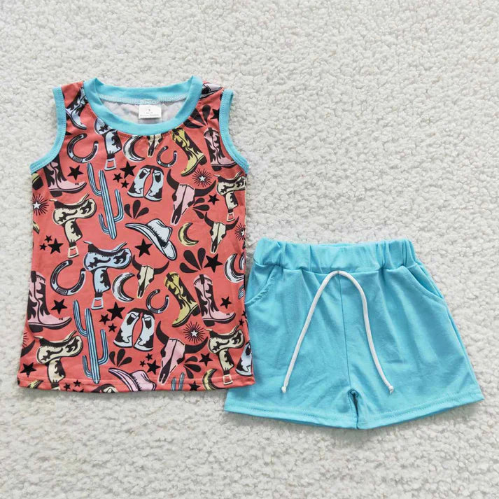 smile/Western cowboy boys set Sibling Clothes RTS