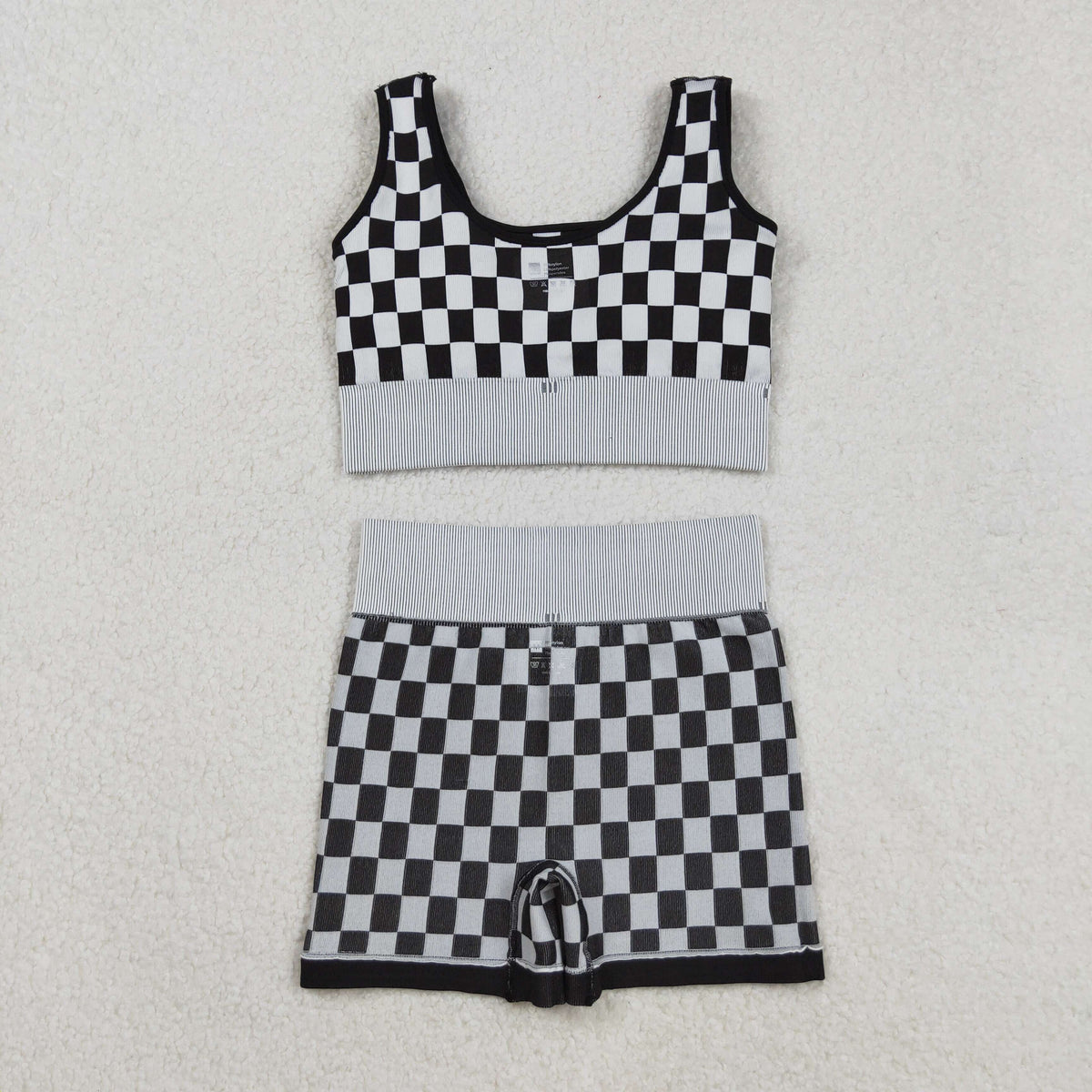 GSSO2703 adult black checkered sleeveless shorts set
