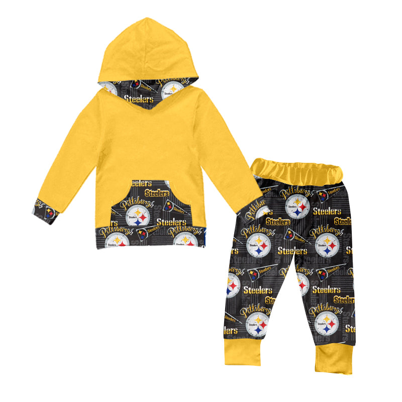 custom S 8.12 Team yellow pocket hoodie boys set