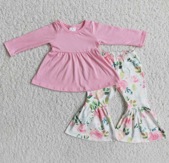 6 A24-27 Pink Long Sleeve Bell-bottom Set
