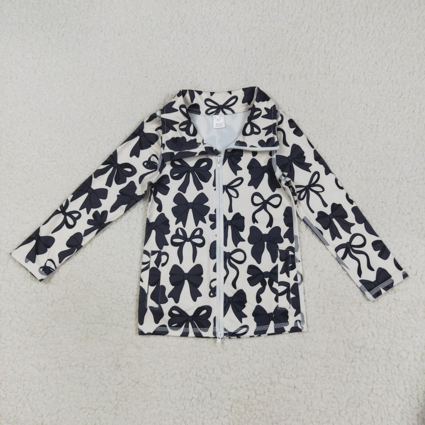 GT1084 yoga black bows zipper long sleeve girls coat
