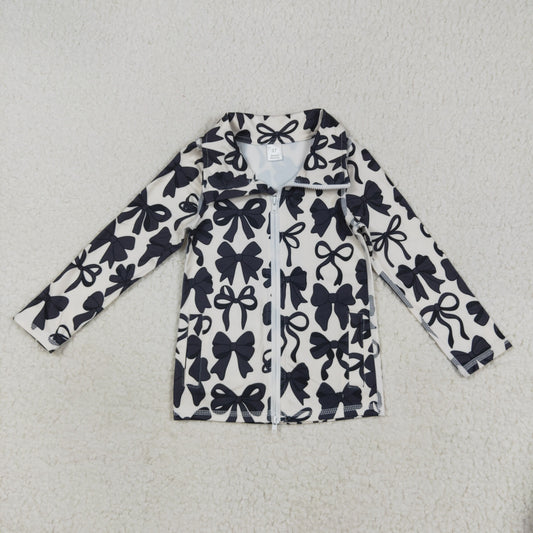 GT1084 yoga black bows zipper long sleeve girls coat