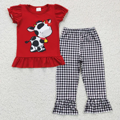 embroidery cute cow sibling clothes