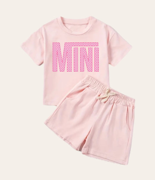 custom moq 3 mini pink short sleeve shorts kids set