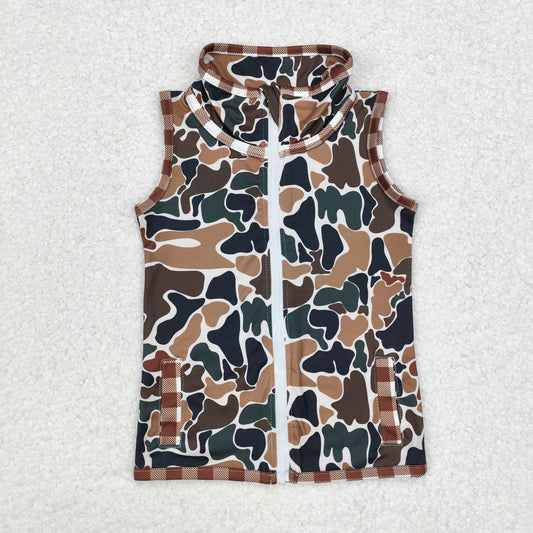 BT0856 brown camo sleeveless kids zipper coat