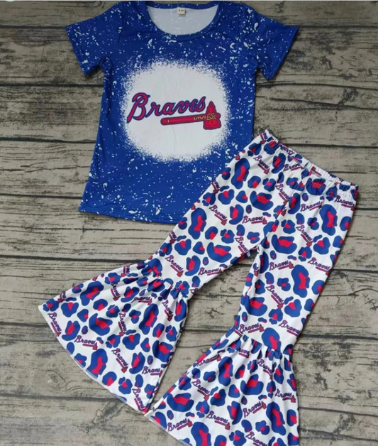 custom S 10.4 Blue short sleeve blue leopard pants girls set