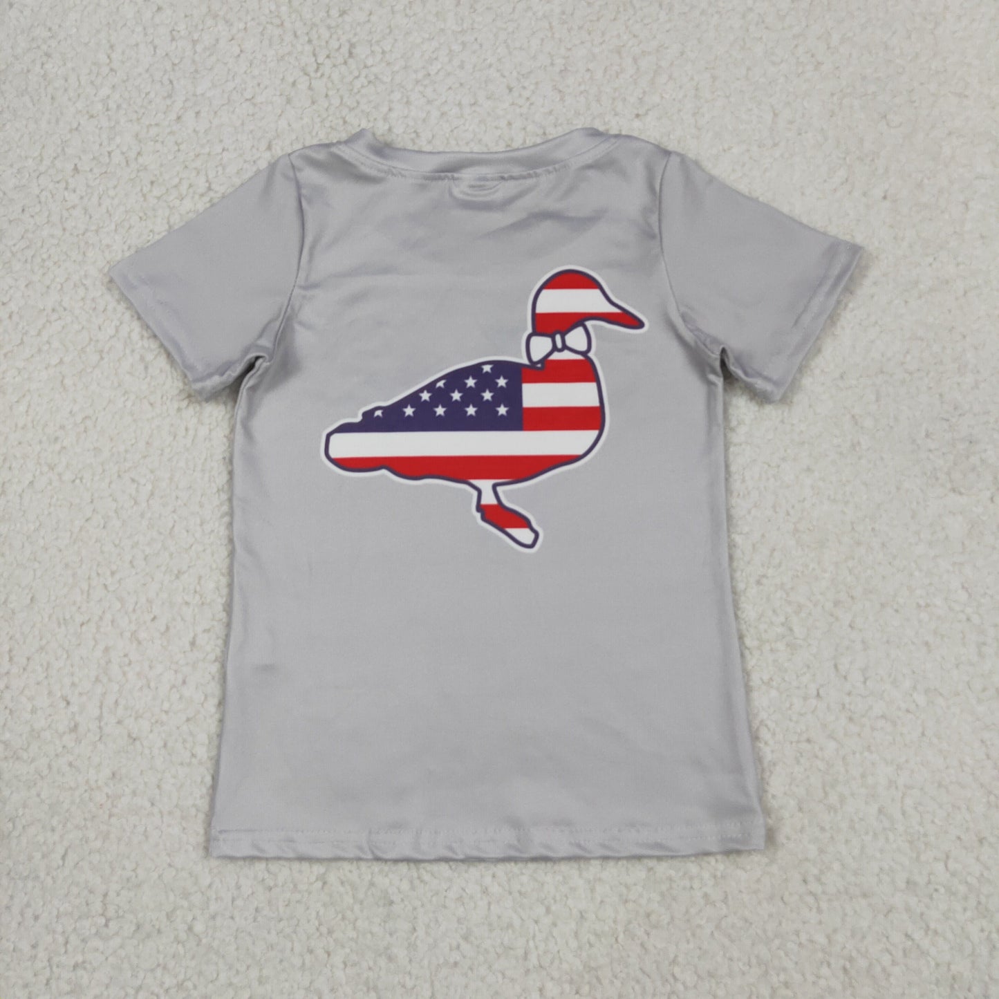 BT1199 July 4th flag duck malalrd grey short sleeve boys top