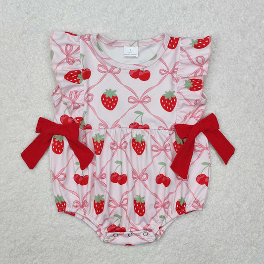 USA SHOP SR2295cute strawberry red bows berry flutter sleeve girls romper