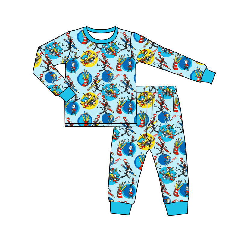 custom moq 3 Christmas cartoon Dr blue long sleeve pants boys pajamas
