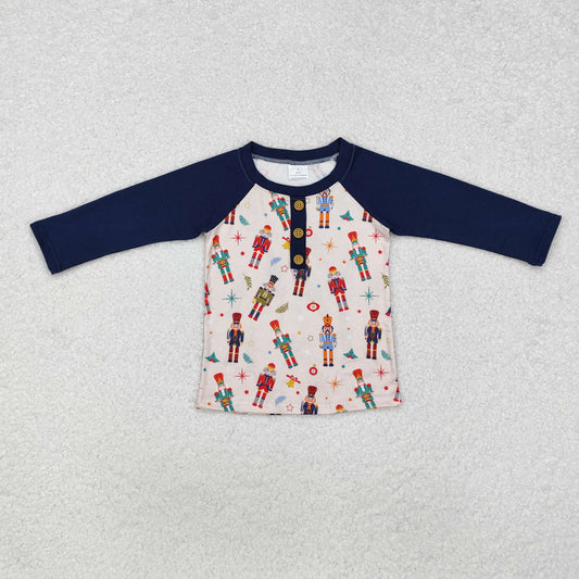 BT0915 Christmas cartoon cute soldier navy blue long sleeve boys top