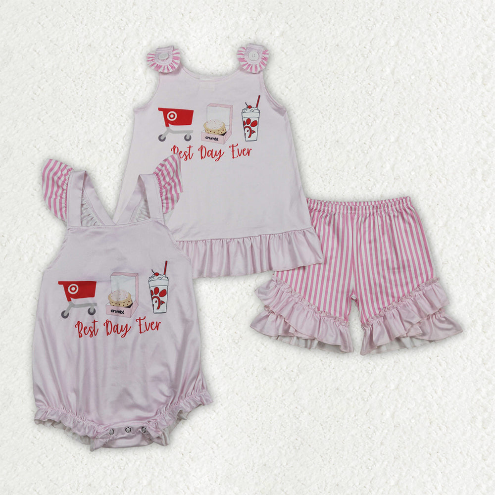 Best Day Ever Pink Girls Set/Romper Sibling Clothes RTS