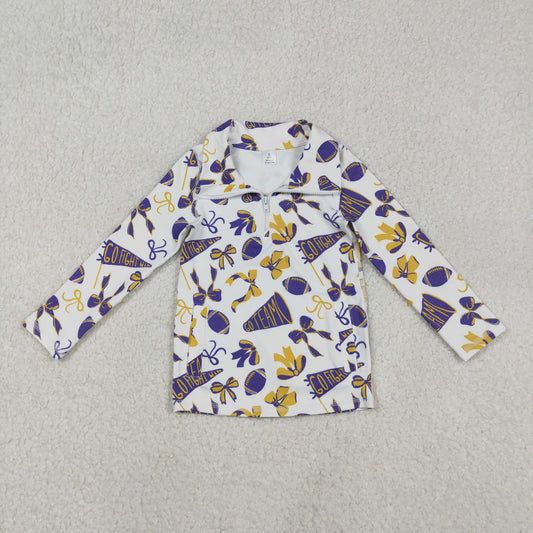 GT1226 yoga football go team purple bows zipper long sleeve girls top