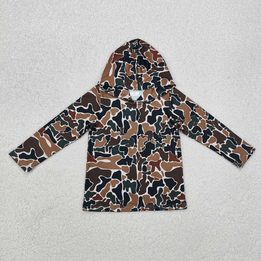 BT0921 dark brown camo long sleeve hoodie boys pullover boys top