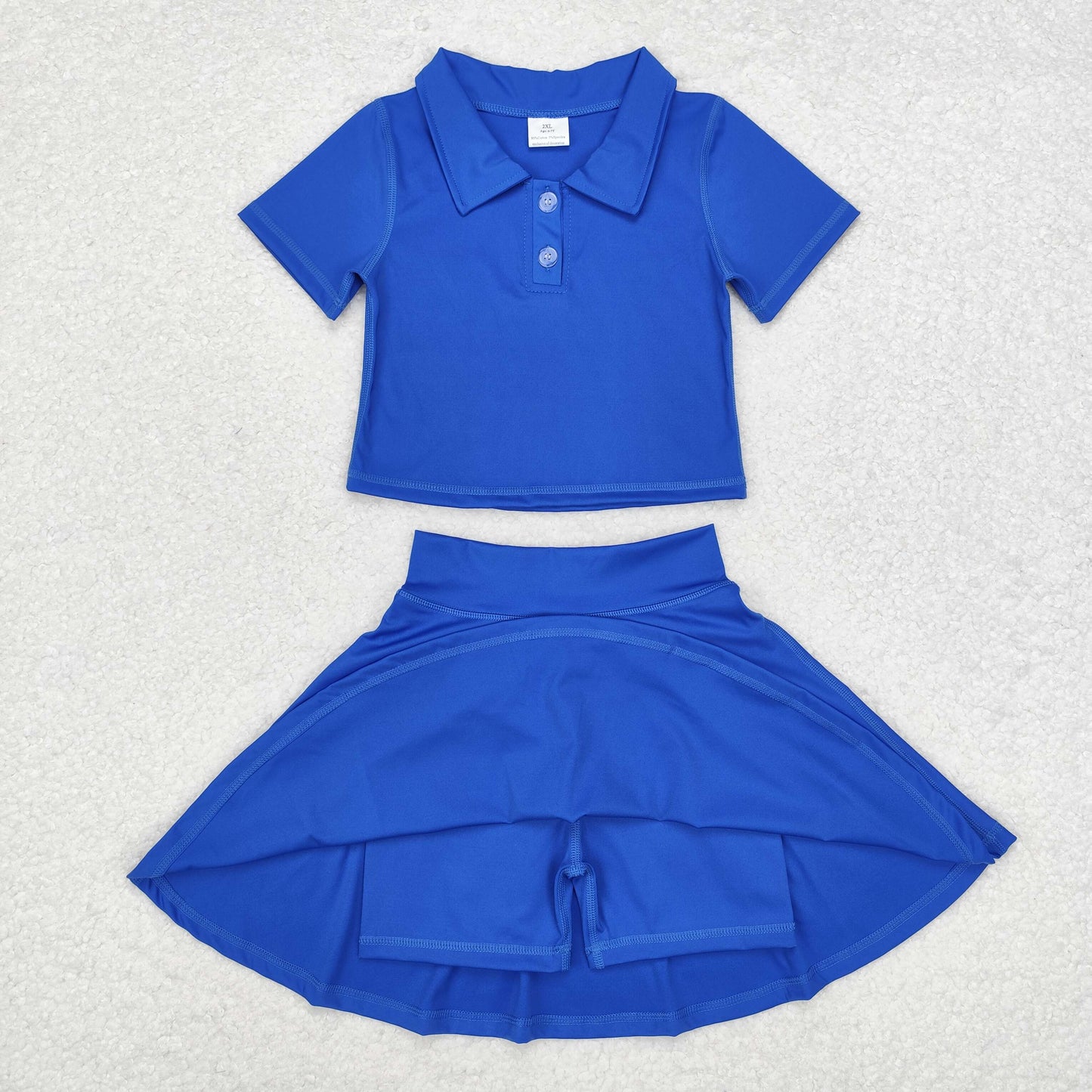 GSD1396 blue short sleeve skirt girls set Active Wear Athletic