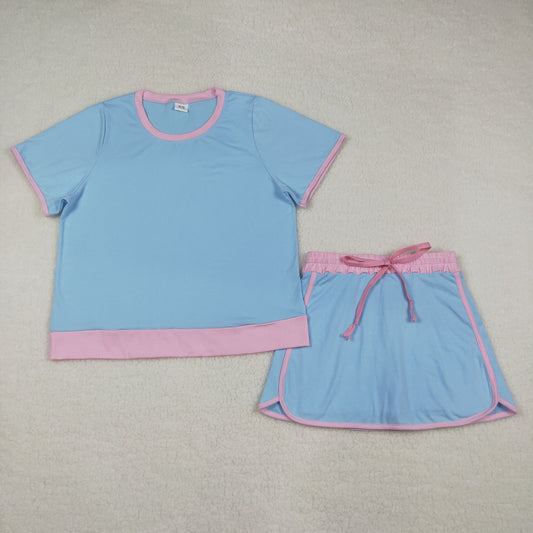 GSD3674 Blue Short Sleeve Skorts Adult Women Set