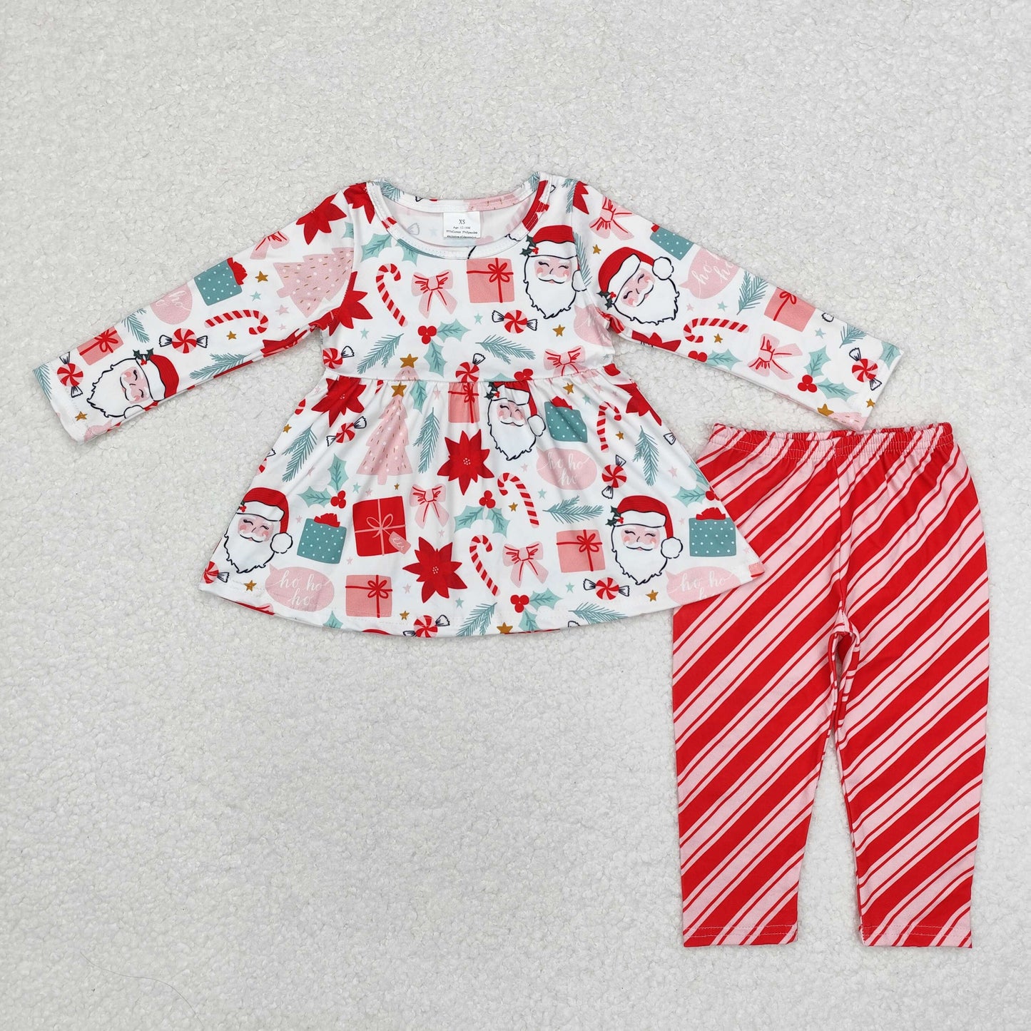 GLP1823 Christmas Santa gift long sleeve red striped pants girls set