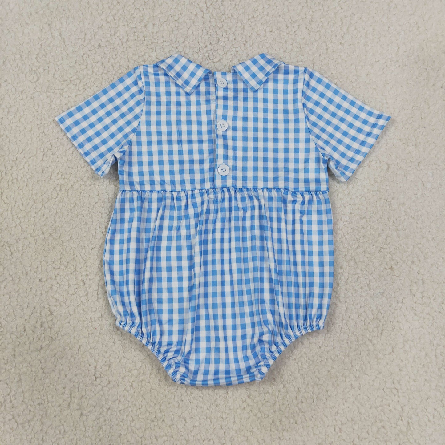 Embroidery Smocked SR4231 Smocked Embroidery Baby Brother Checkered Short Sleeve Boys Romper