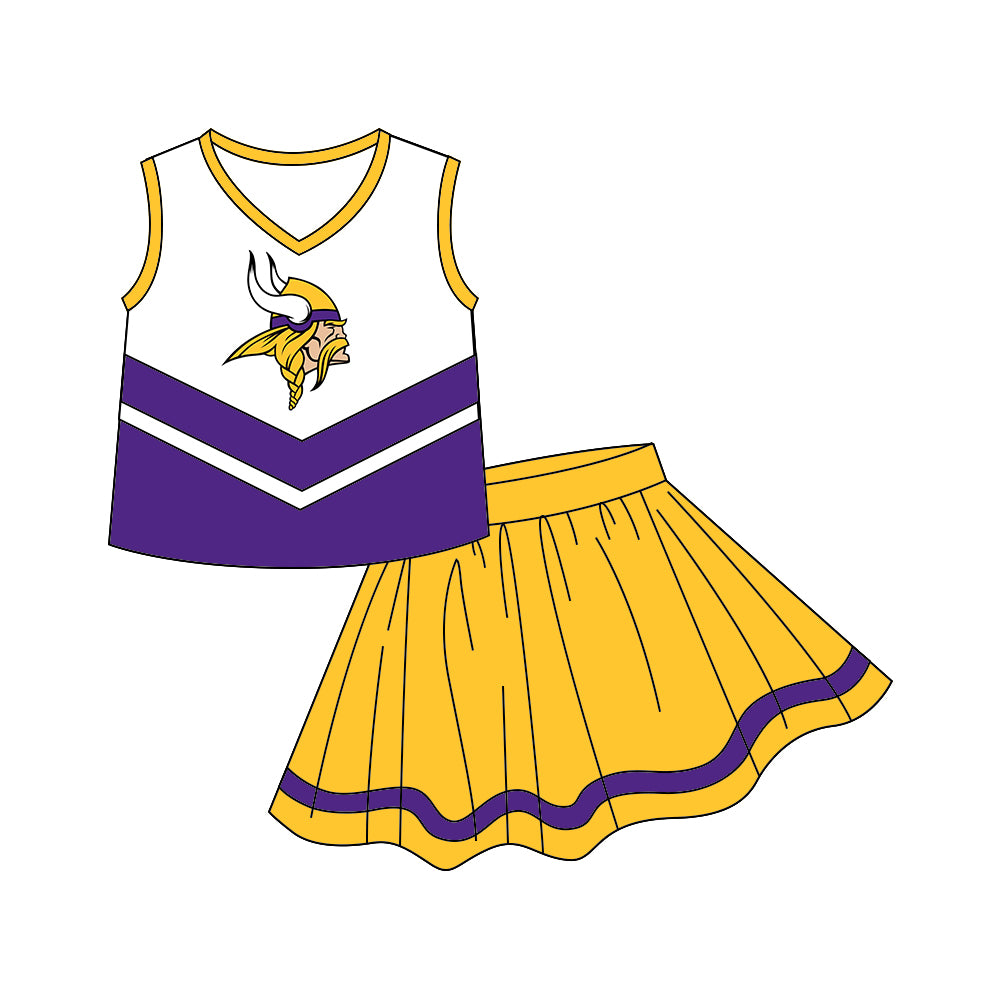 custom S 8.9 Purple & yellow sleeveless skirt cheerleader dress