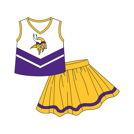 custom S 8.9 Purple & yellow sleeveless skirt cheerleader dress