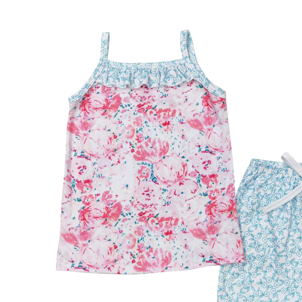GSSO0869 colorful flowers camisole blue shorts girls set