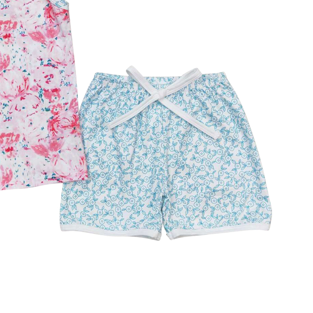 GSSO0869 colorful flowers camisole blue shorts girls set