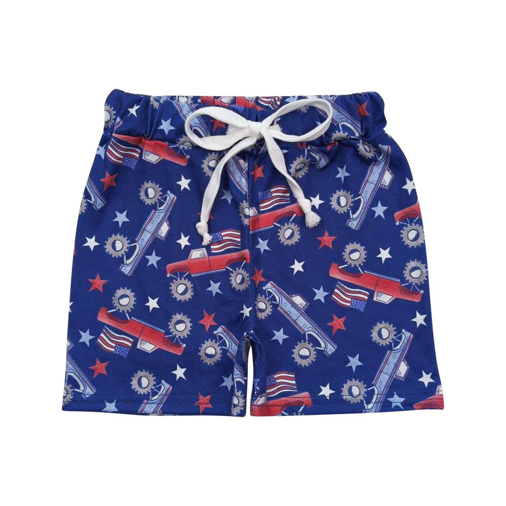 SS0205 July 4th flag truck boys shorts