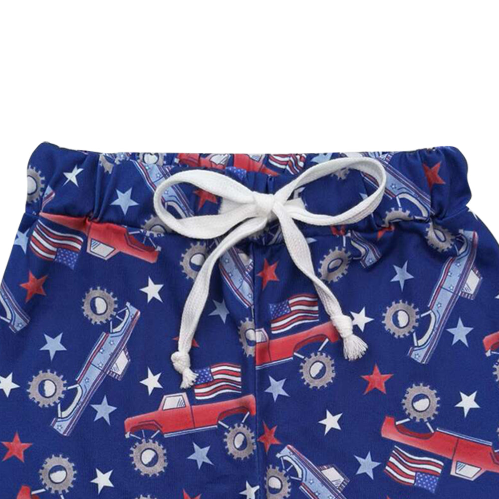 SS0205 July 4th flag truck boys shorts