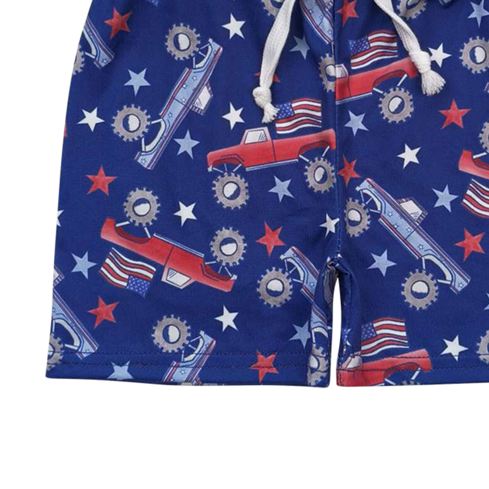 SS0205 July 4th flag truck boys shorts