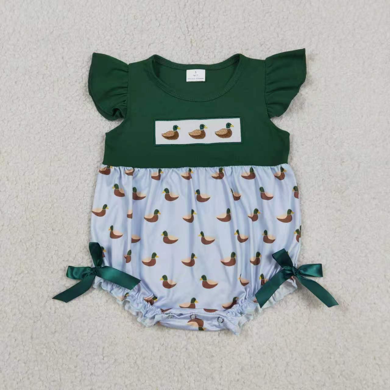 Embroidery Hunting Mallard Duck Romper RTS Sibling Clothes