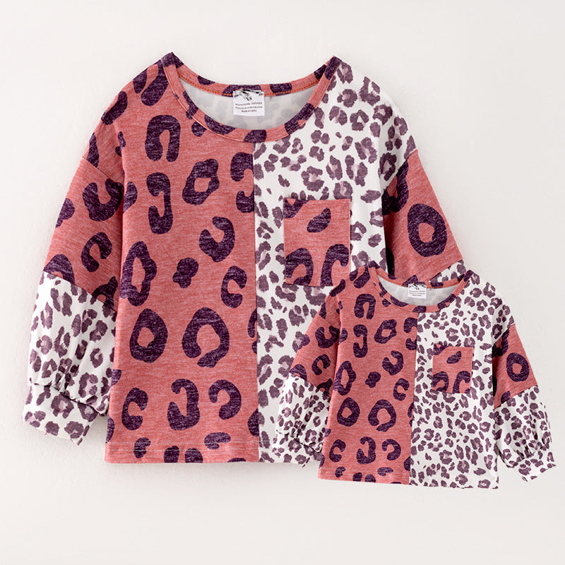 custom style leopard pocket long sleeve adult top