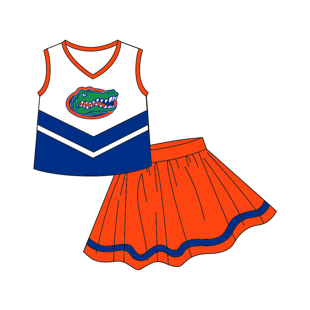 custom S 8.9 Blue & orange sleeveless cheerleader dress