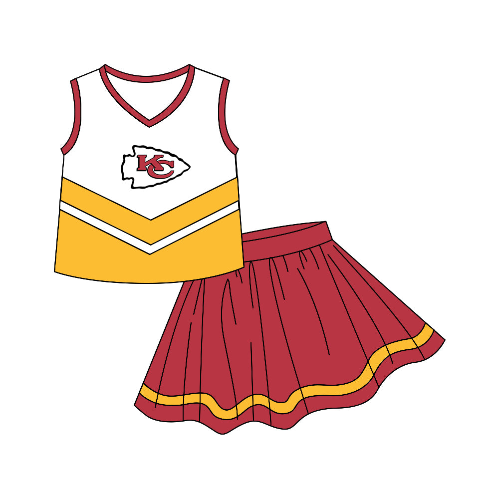 custom S 8.9 Yellow & red sleeveless cheerleader dress