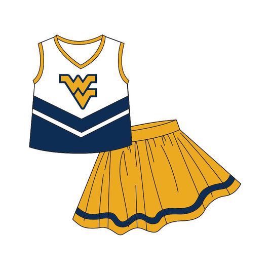 custom S 8.9 Blue & yellow sleeveless cheerleader dress