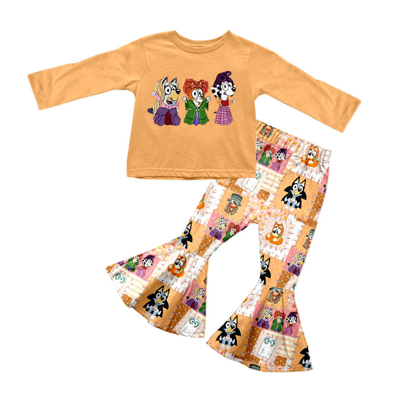 custom Halloween cartoon orange long sleeve pants girls set