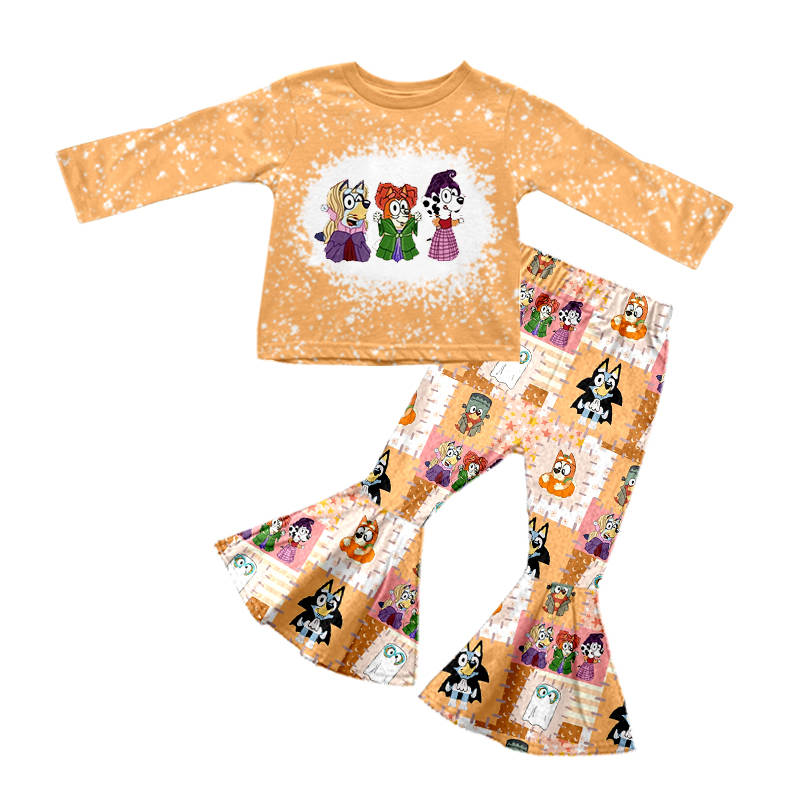 custom Halloween cartoon orange long sleeve pants girls set 2