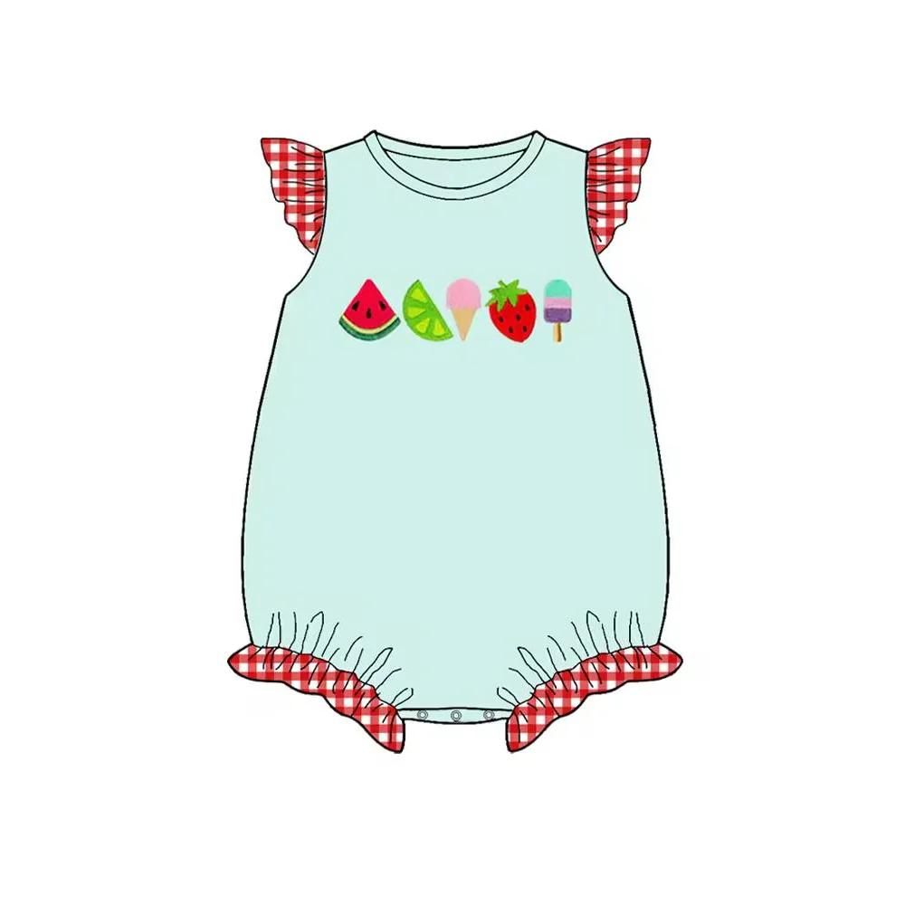 custom S watermelon ice fruit blue flutter sleeve girls romper