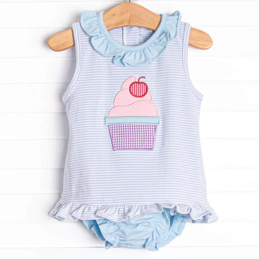custom S ice purple striped sleeveless girls bummies set
