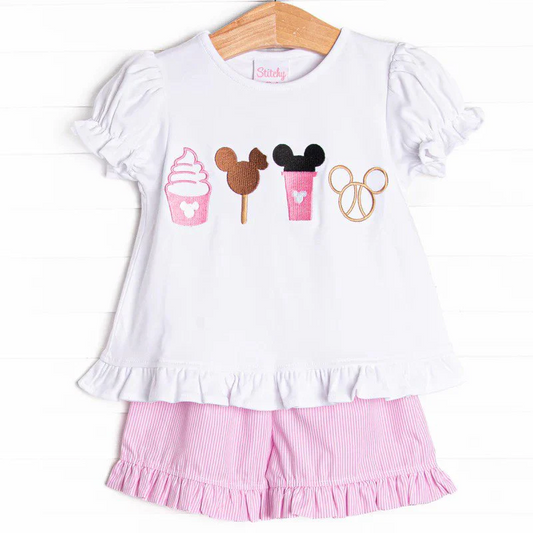 custom S cartoon ice M white short sleeve pink shorts girls set
